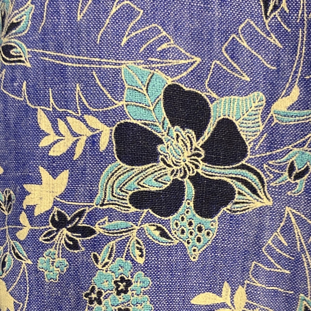 Linen Tropical Floral Shirt Buttondown Resortwear Modern Contemporary Blue Small - Picture 4 of 9
